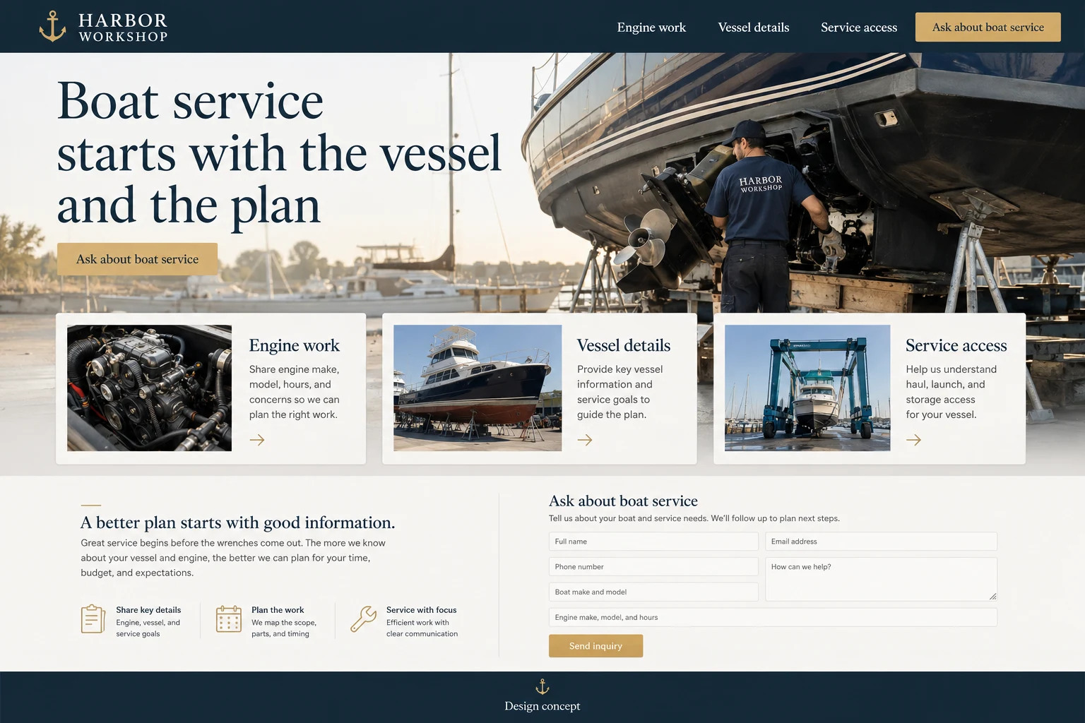 Boat Repair illustrative website concept
