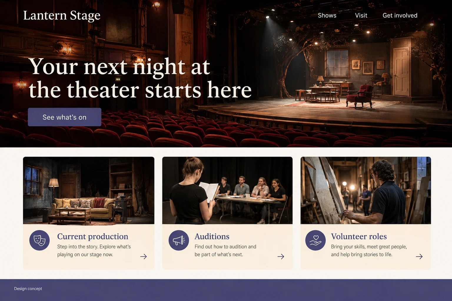 Community Theater illustrative website concept