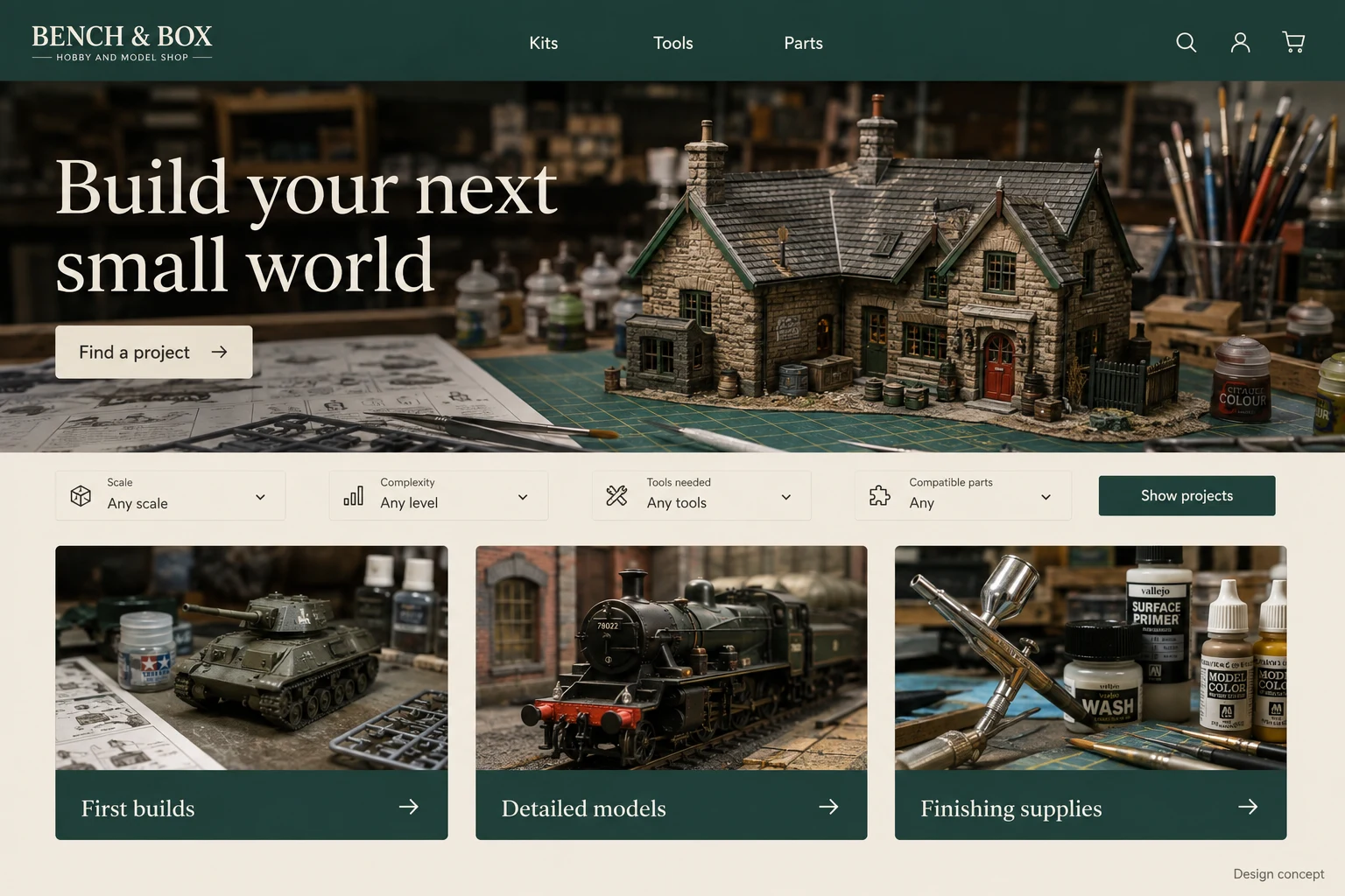 Hobby and Model Shop illustrative website concept