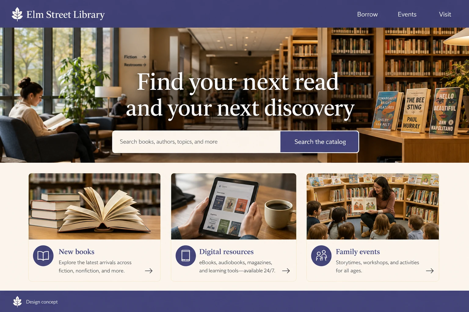 Library illustrative website concept