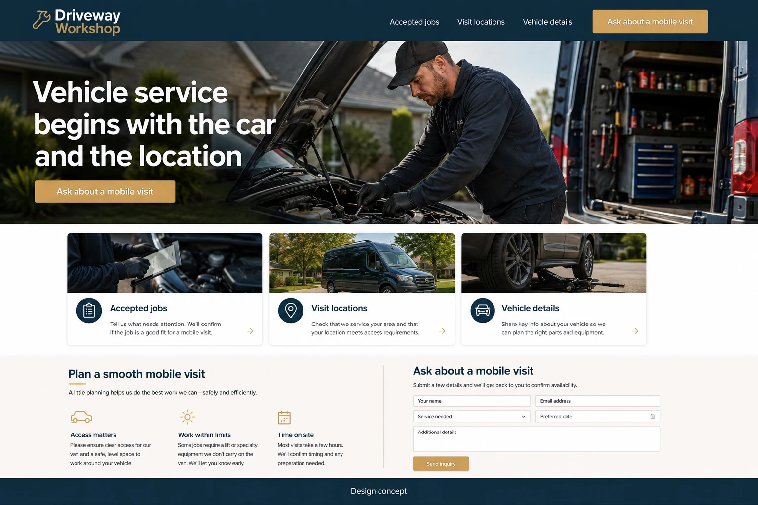 Mobile Mechanics illustrative website concept