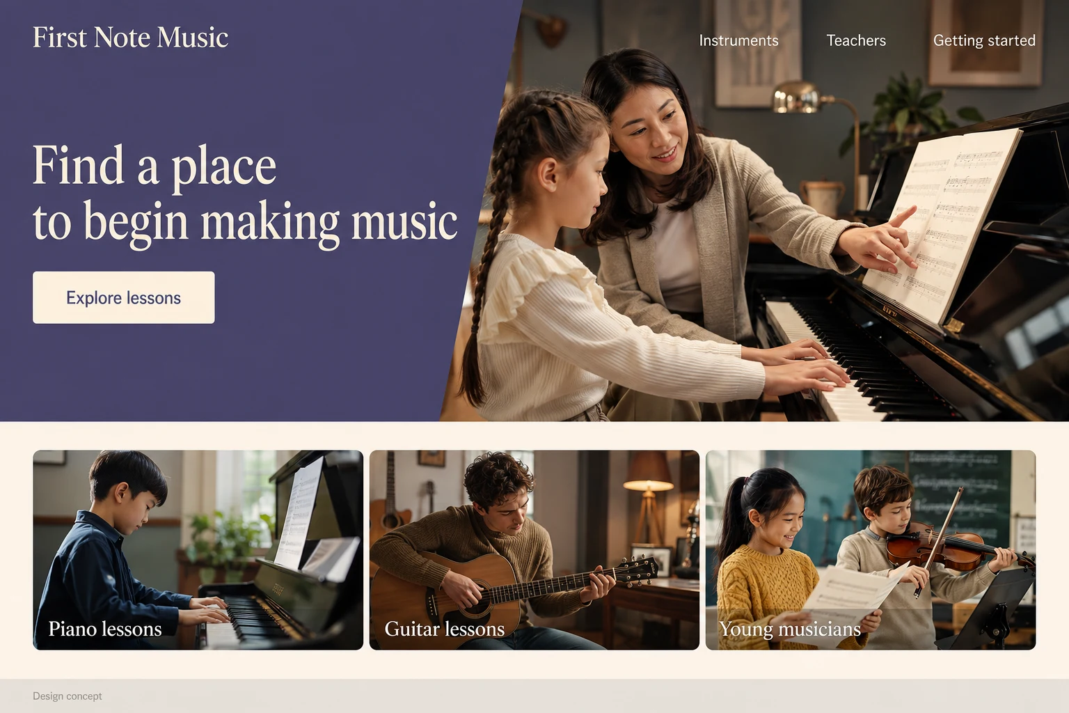 Music School illustrative website concept