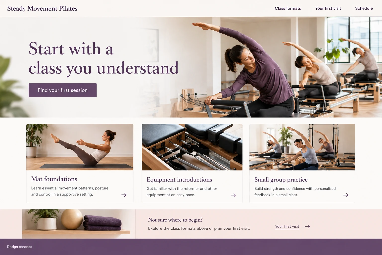 Pilates Studio illustrative website concept