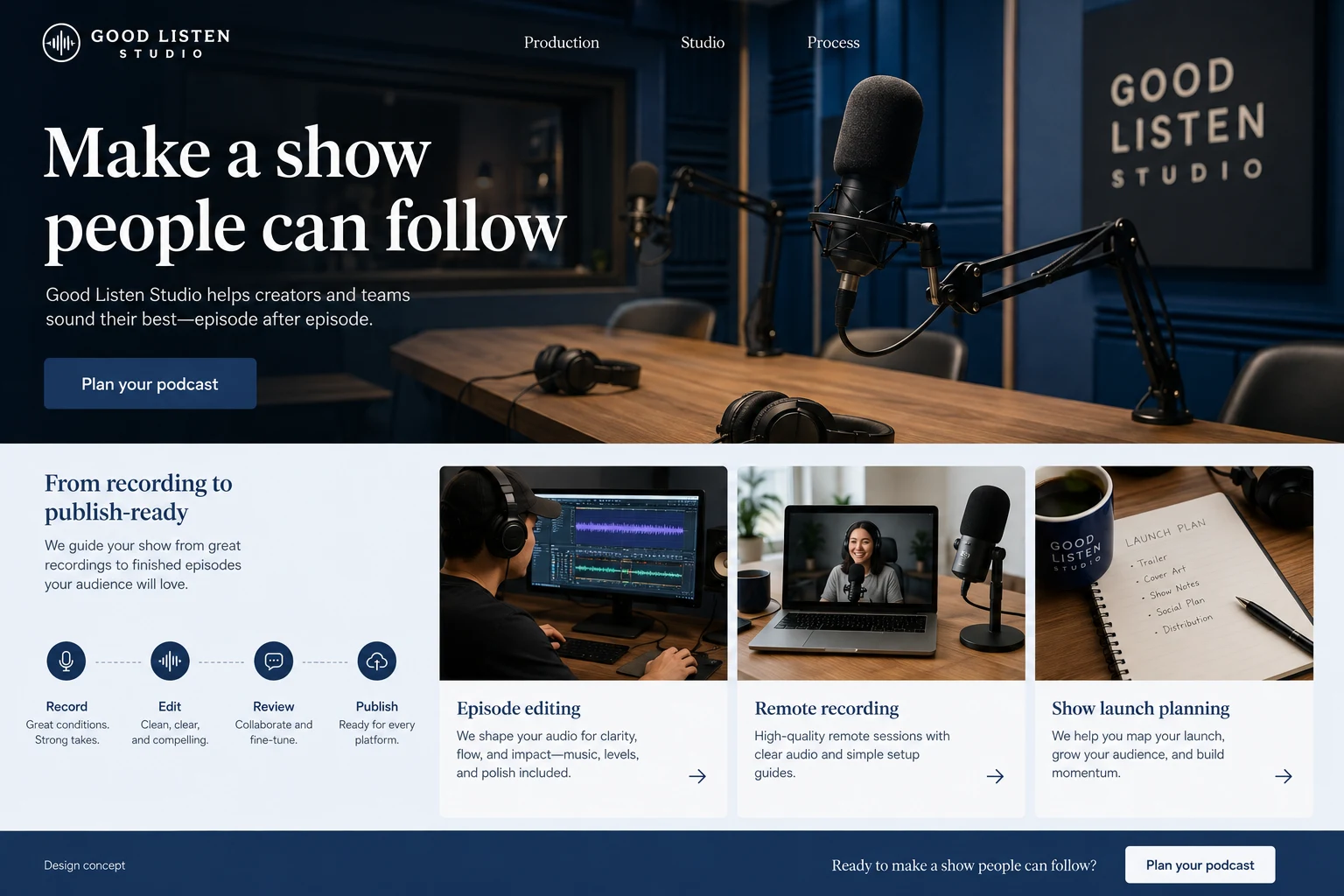 Podcast Production Studio illustrative website concept