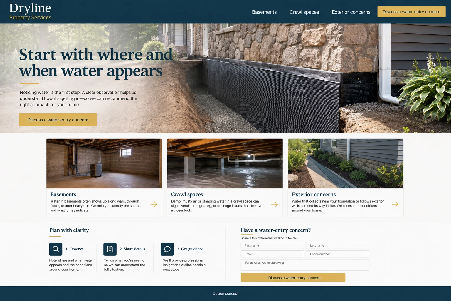 Waterproofing illustrative website concept