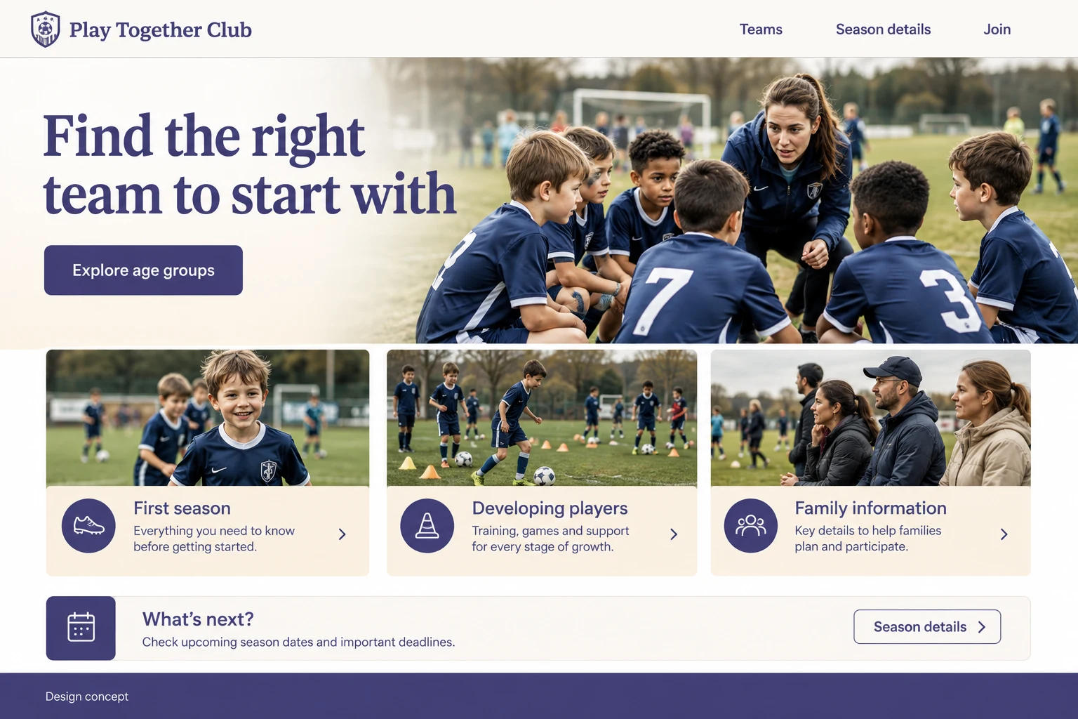 Youth Sports Club illustrative website concept