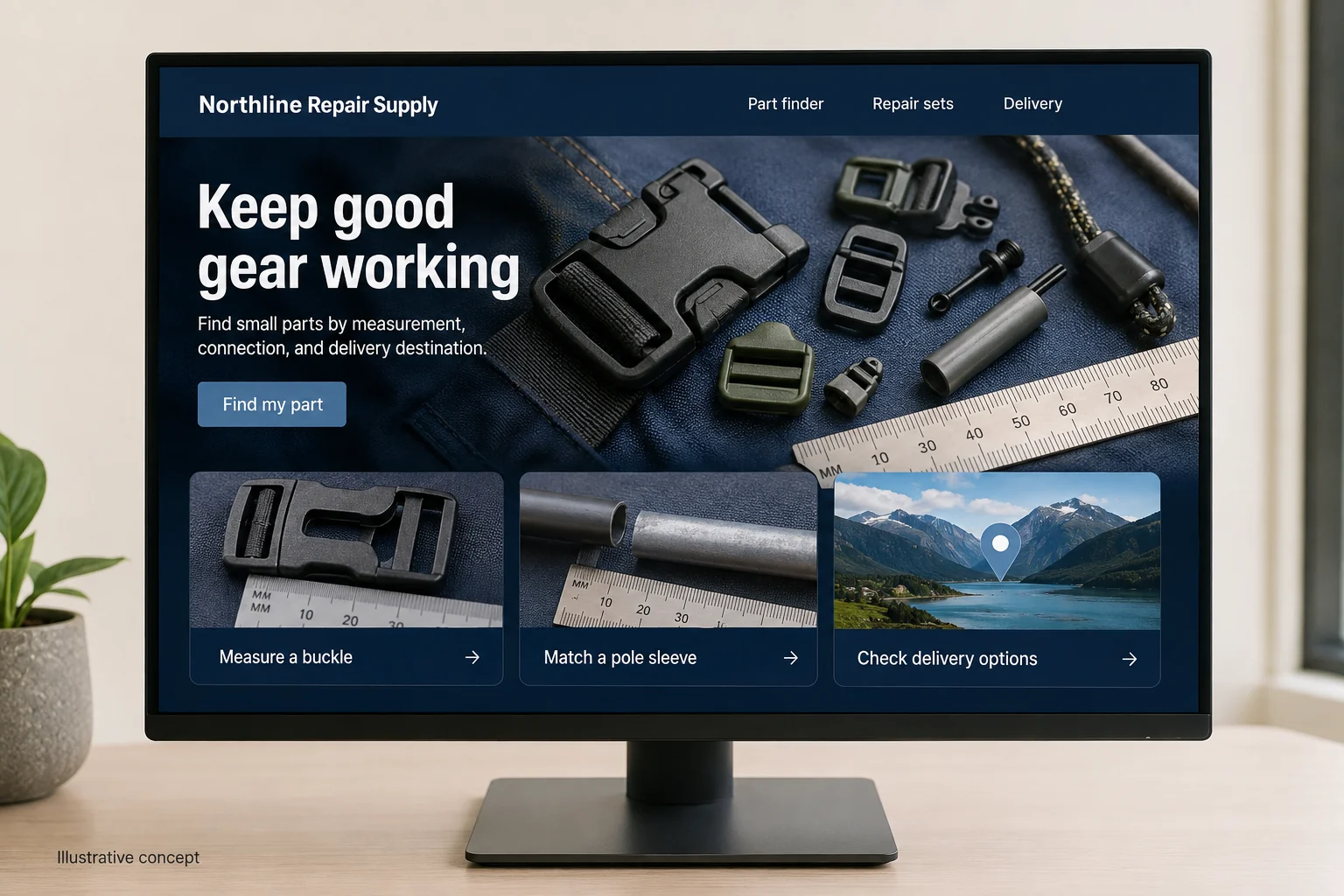 Alaska website concept for Northline Repair Supply: Keep good gear working