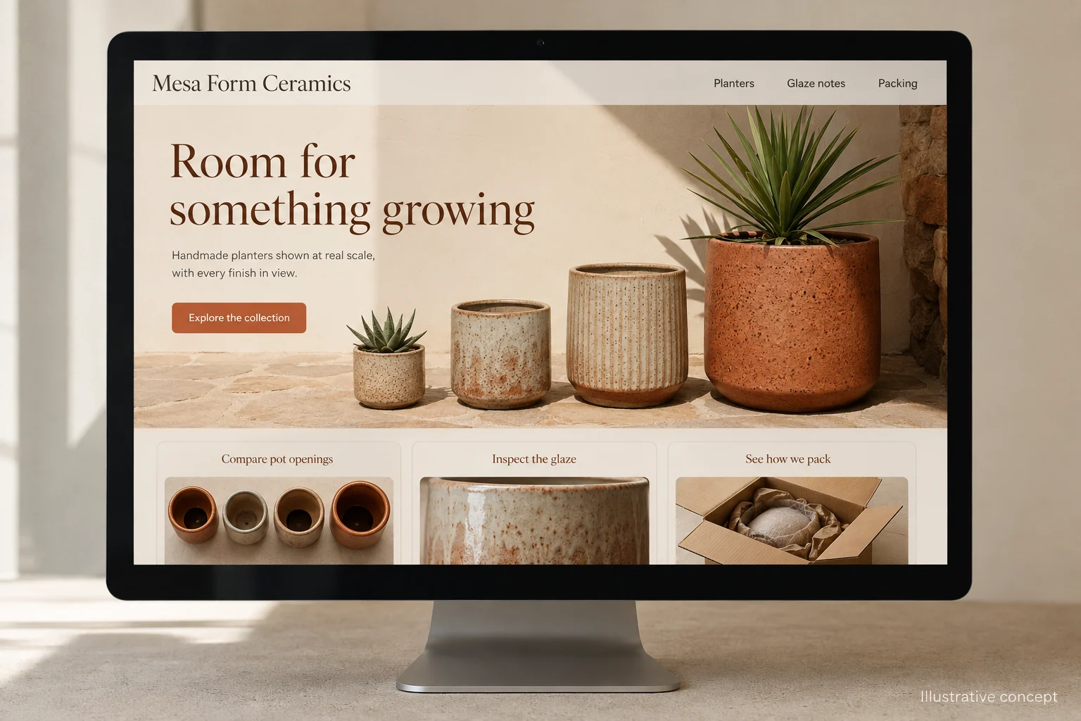 Arizona website concept for Mesa Form Ceramics: Room for something growing