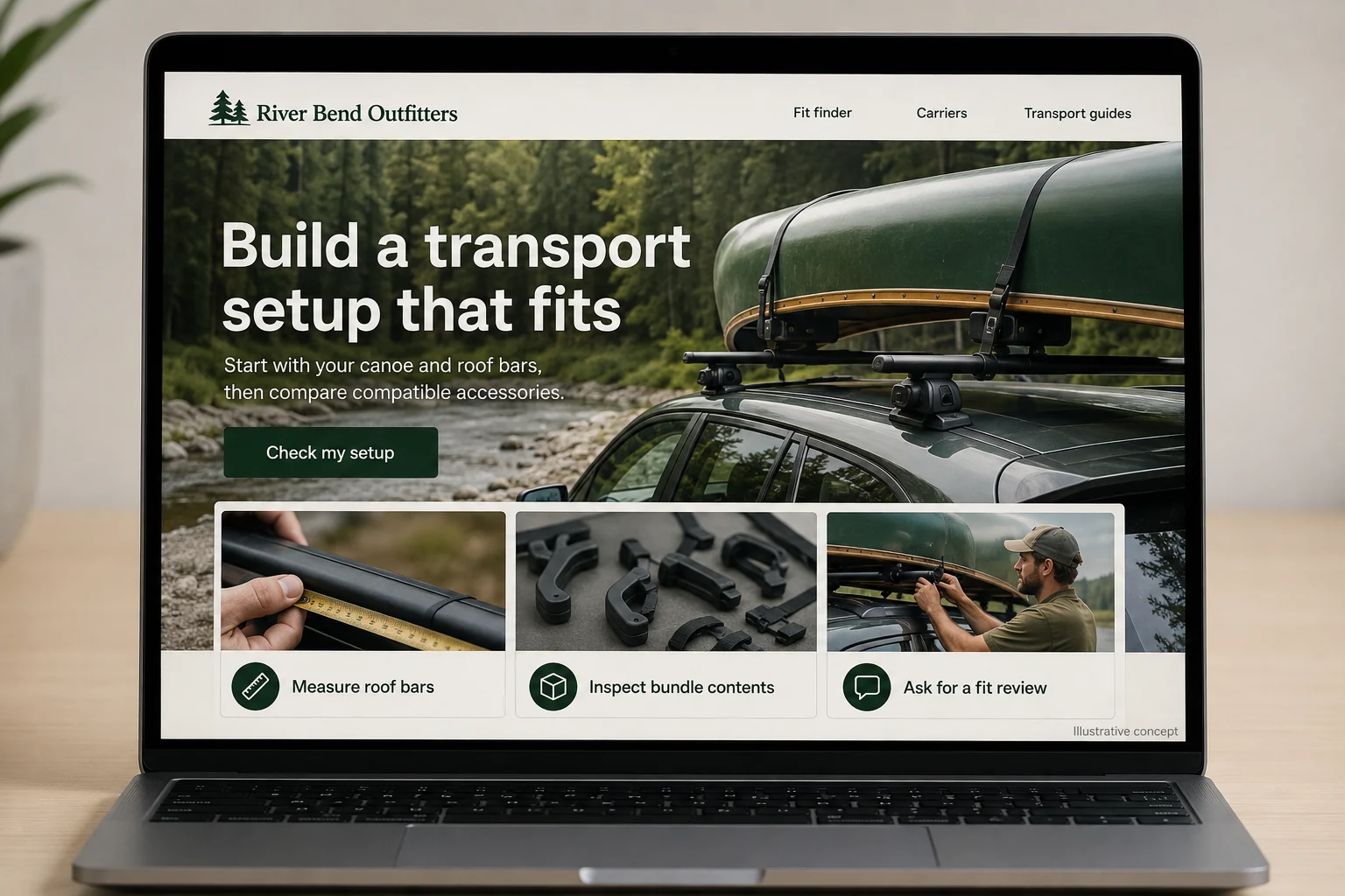 Arkansas website concept for River Bend Outfitters: Build a transport setup that fits