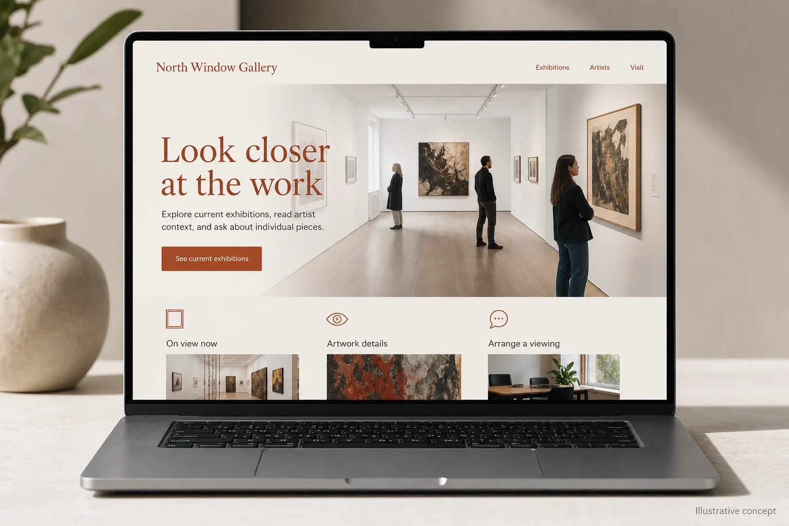 Art Galleries website concept for North Window Gallery: Look closer at the work