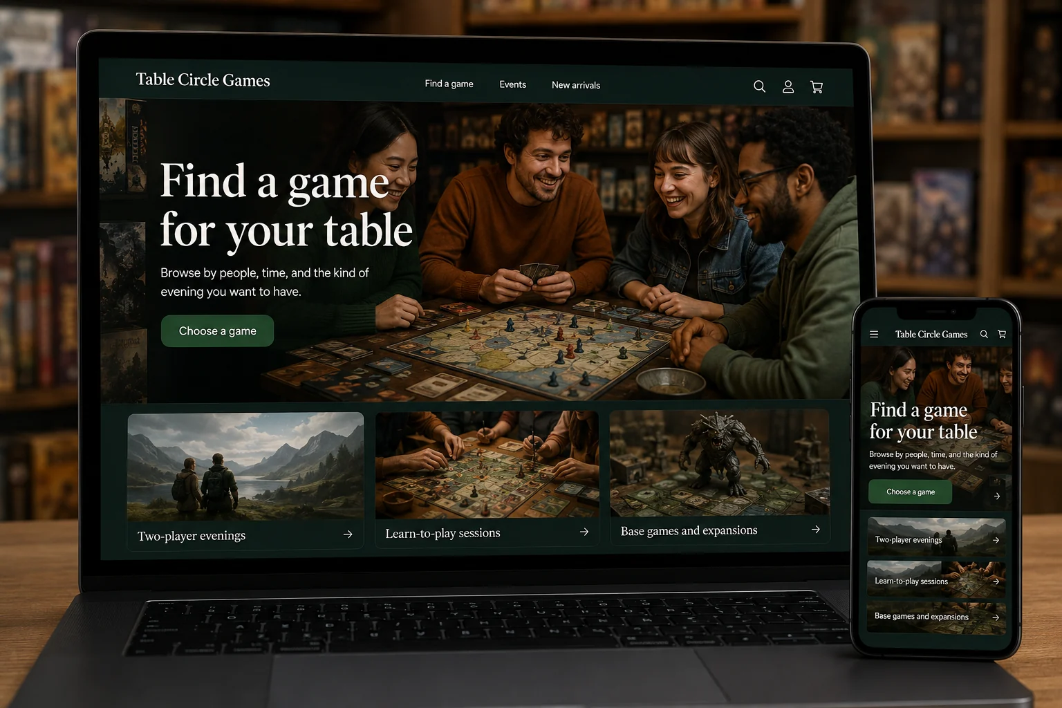 Board Game Stores website concept for Table Circle Games: Find a game for your table