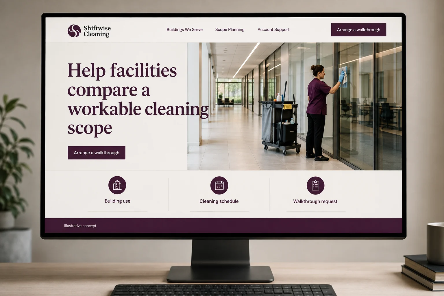 Commercial Cleaning website concept for Shiftwise Cleaning: Help facilities compare a workable cleaning scope