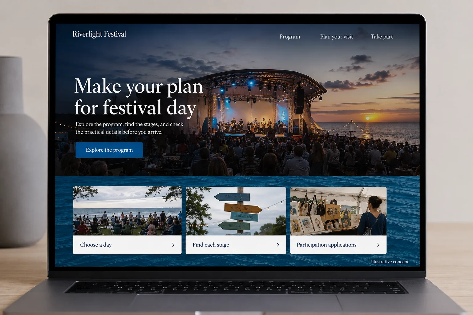 Community Festivals website concept for Riverlight Festival: Make your plan for festival day