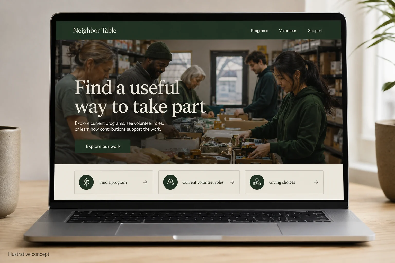 Community Nonprofits website concept for Neighbor Table: Find a useful way to take part
