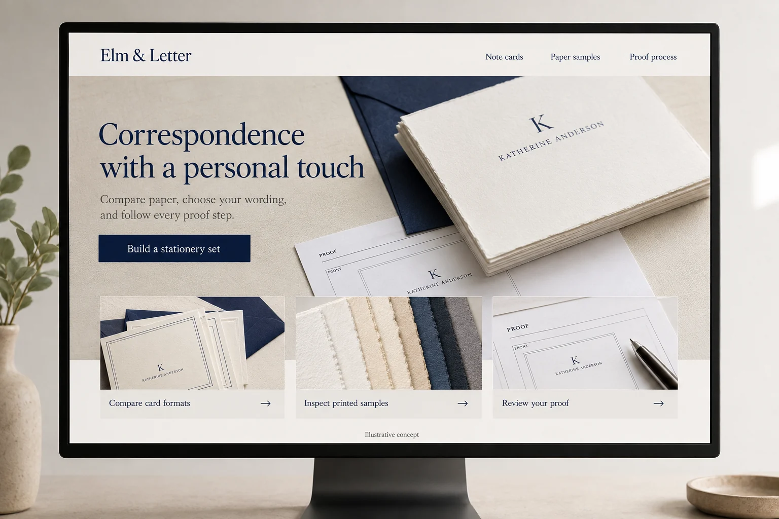 Connecticut website concept for Elm & Letter: Correspondence with a personal touch
