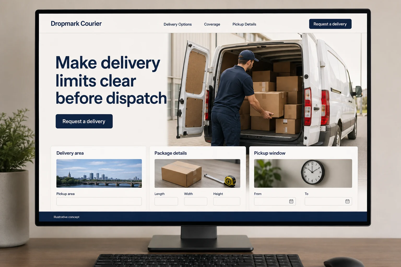 Courier Services website concept for Dropmark Courier: Make delivery limits clear before dispatch
