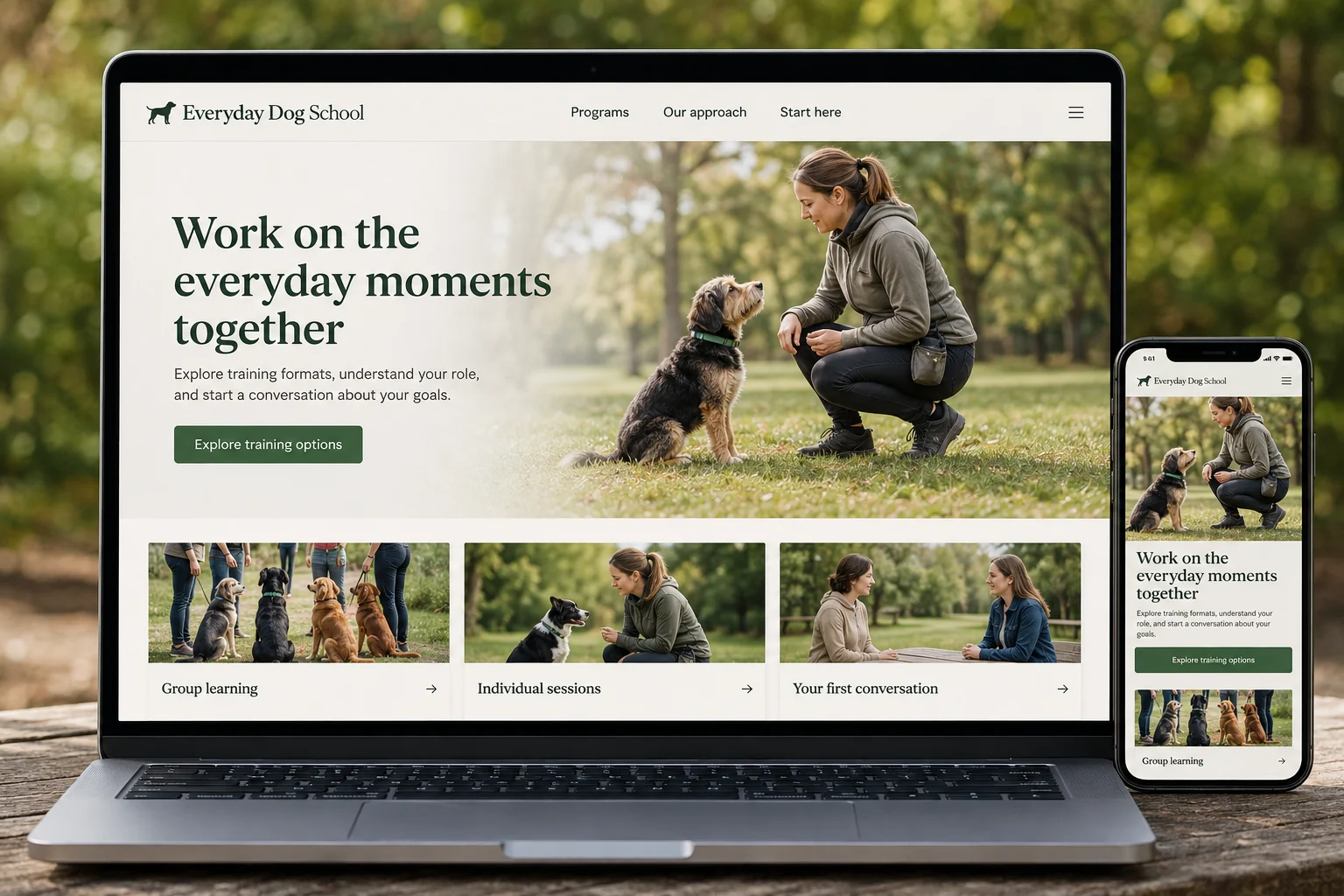 Dog Trainers website concept for Everyday Dog School: Work on the everyday moments together