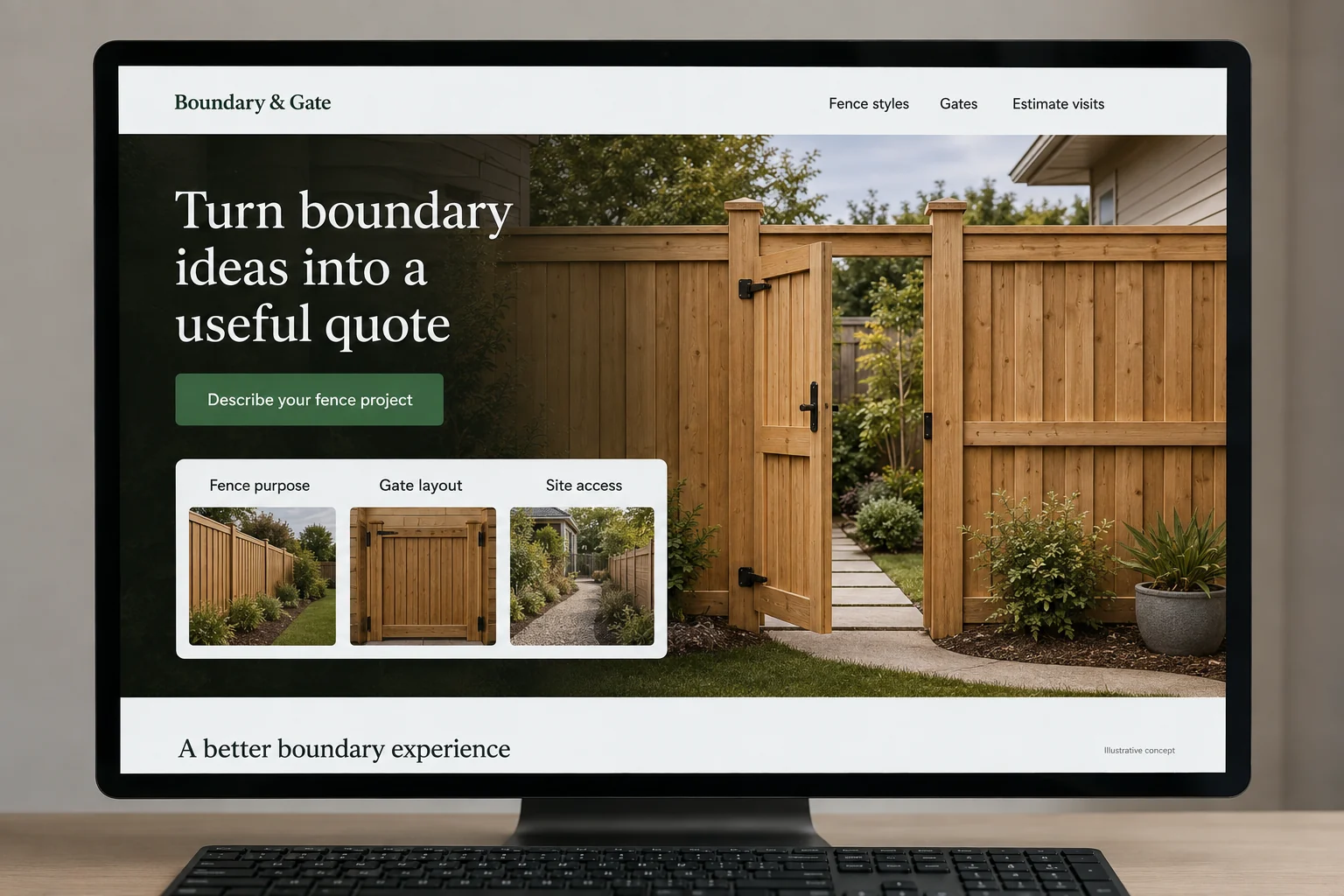 Fence Contractors website concept for Boundary & Gate: Turn boundary ideas into a useful quote