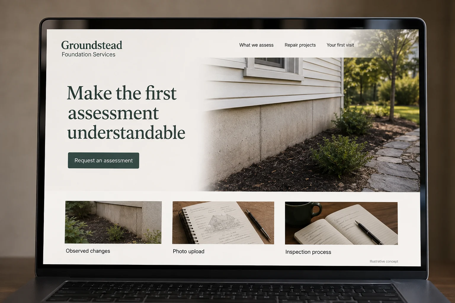 Foundation Repair website concept for Groundstead Foundation Services: Make the first assessment understandable