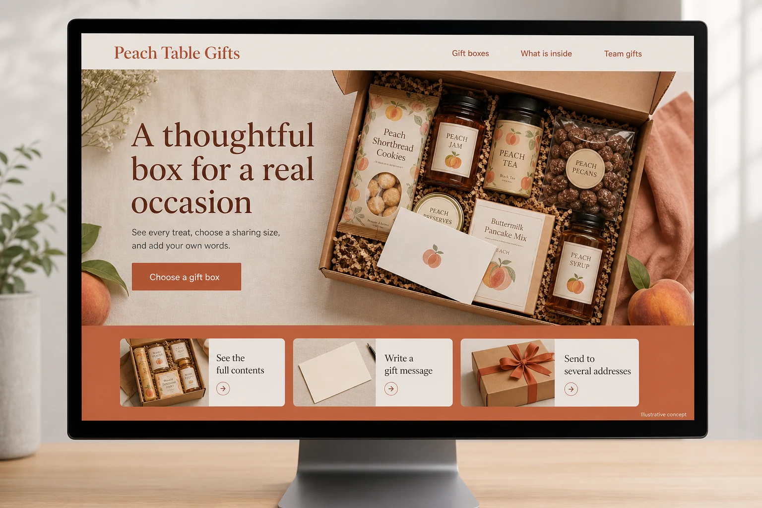 Georgia website concept for Peach Table Gifts: A thoughtful box for a real occasion