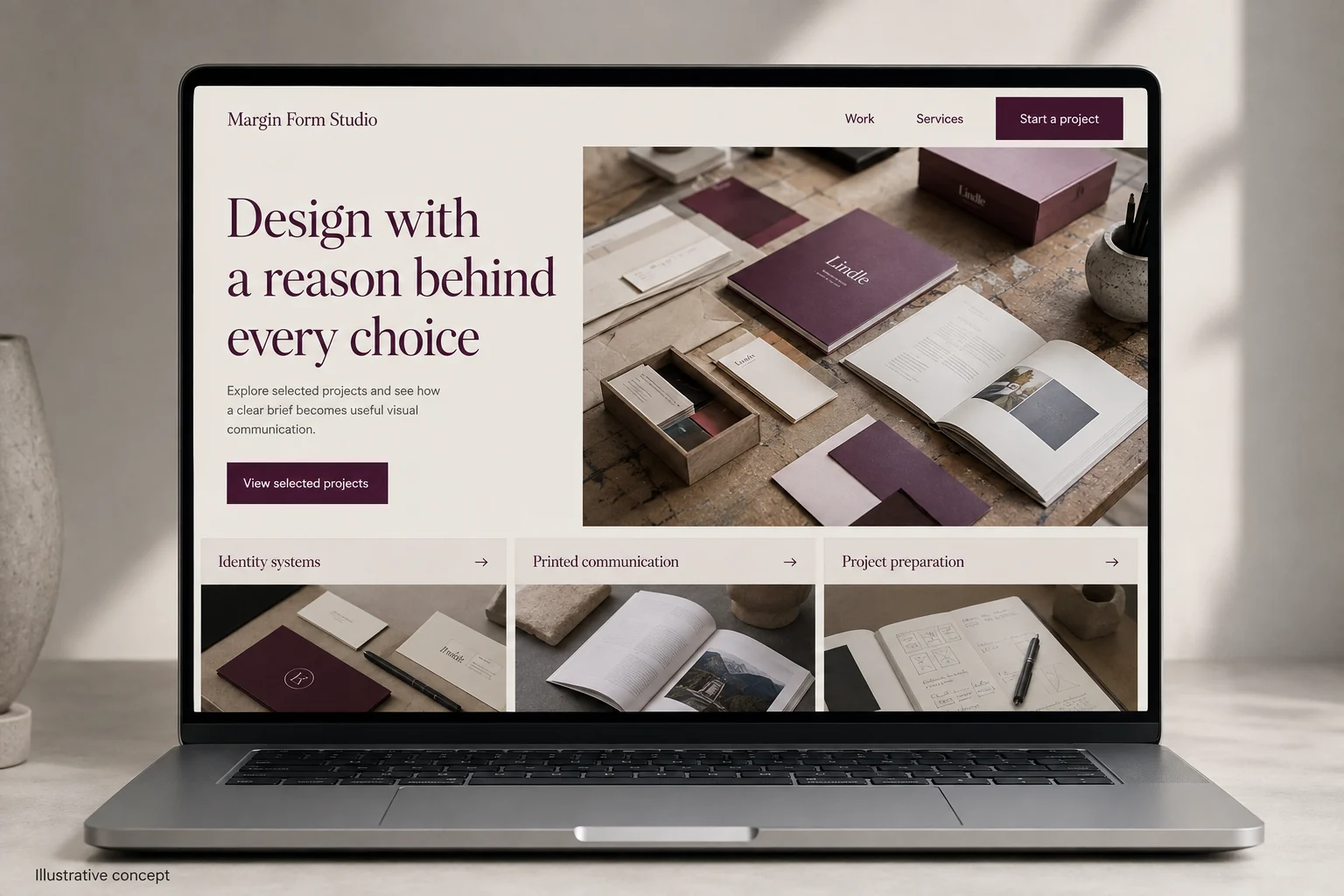 Graphic Designers website concept for Margin Form Studio: Design with a reason behind every choice