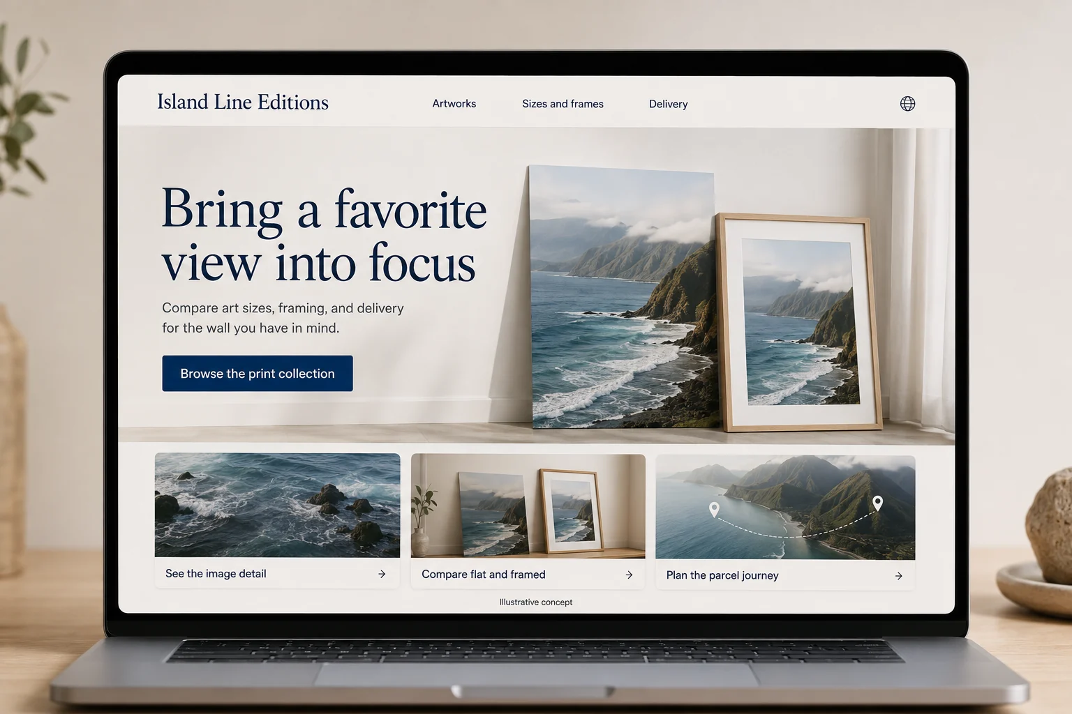 Hawaii website concept for Island Line Editions: Bring a favorite view into focus
