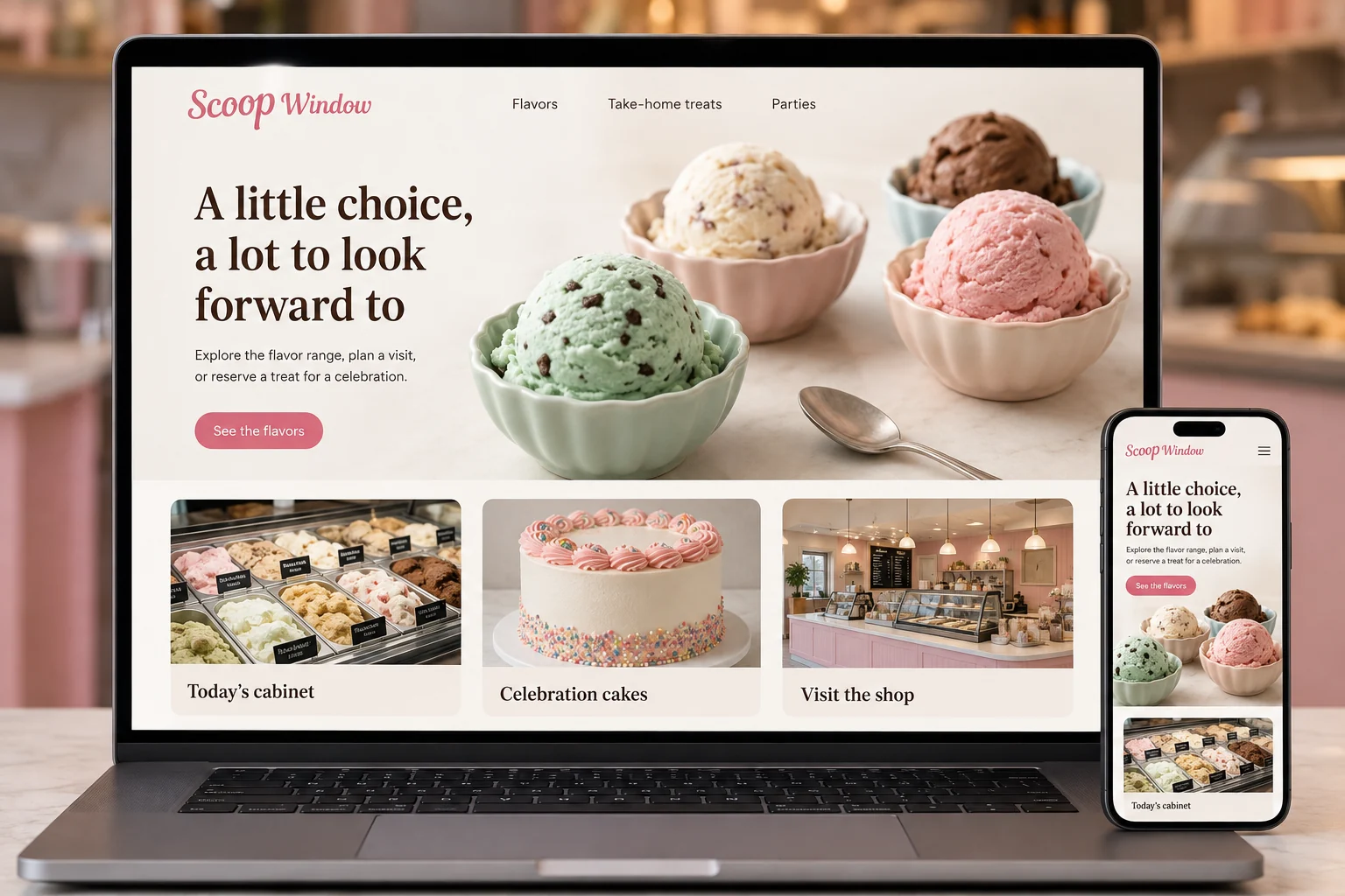 Ice Cream Shops website concept for Scoop Window: A little choice, a lot to look forward to
