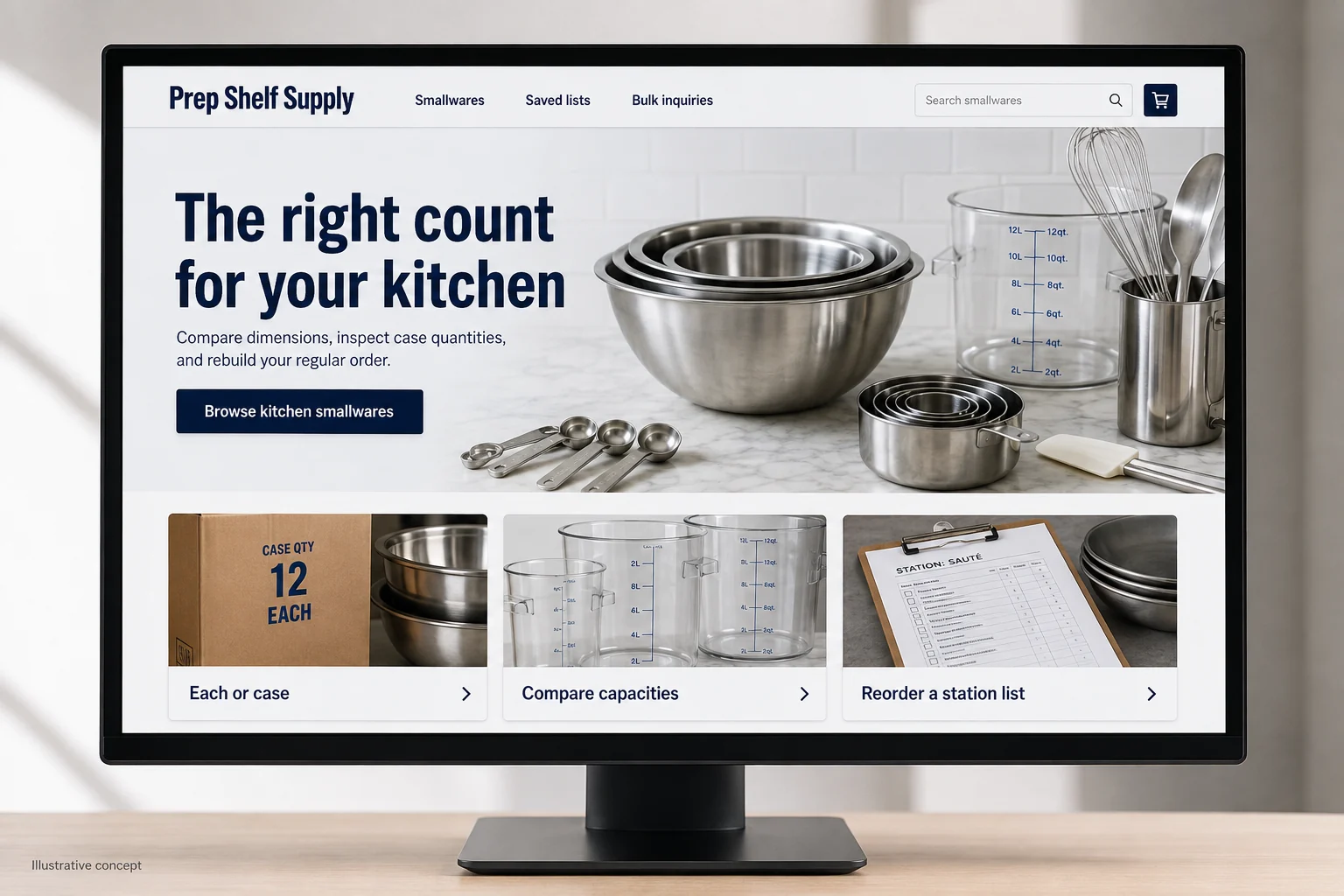 Illinois website concept for Prep Shelf Supply: The right count for your kitchen