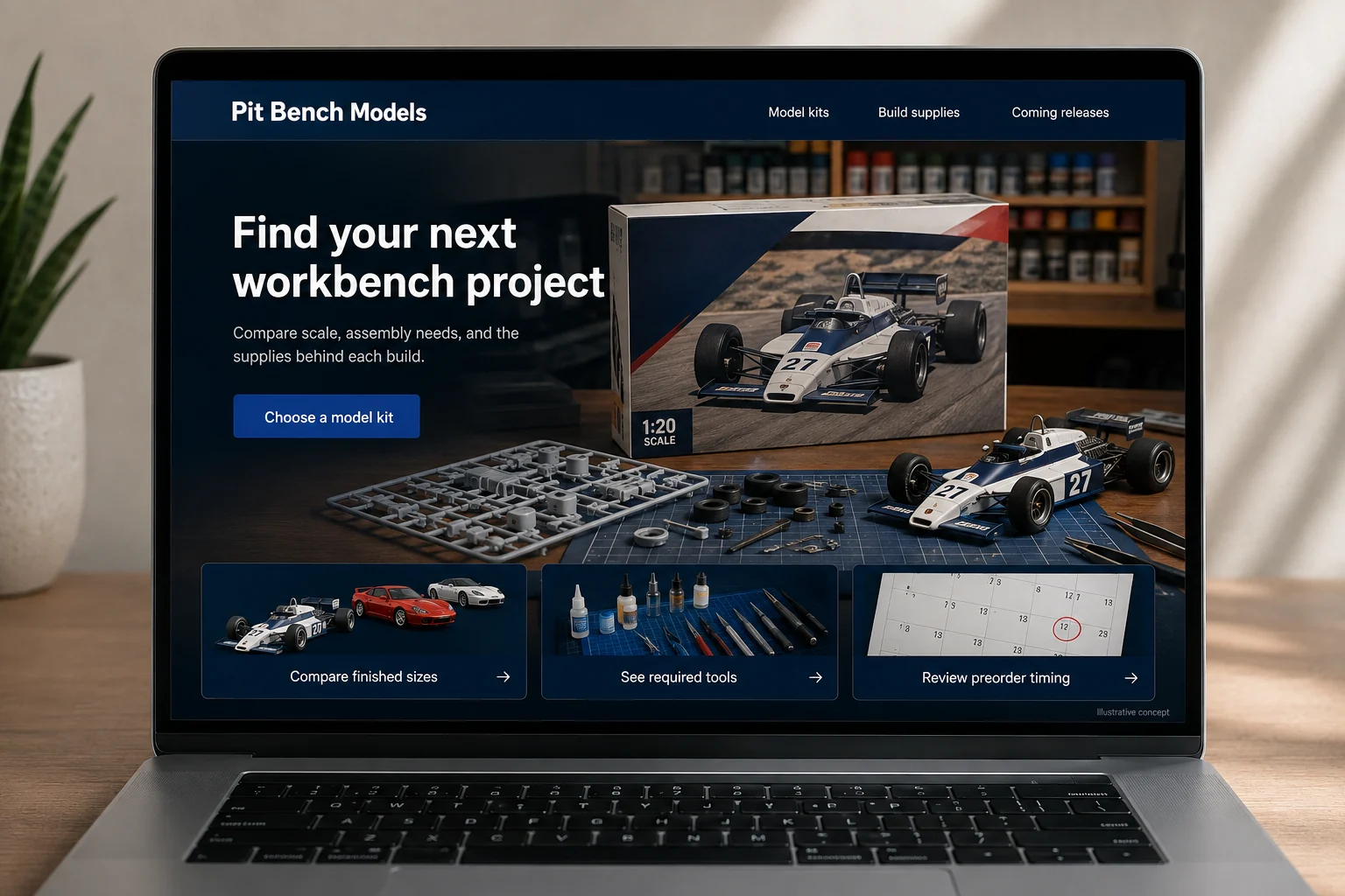 Indiana website concept for Pit Bench Models: Find your next workbench project