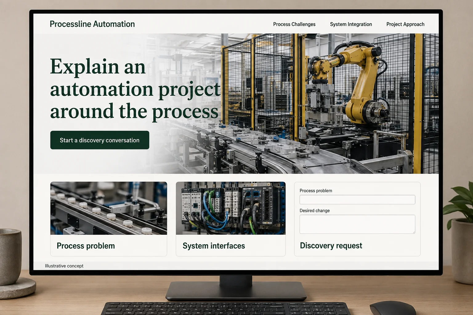 Industrial Automation website concept for Processline Automation: Explain an automation project around the process