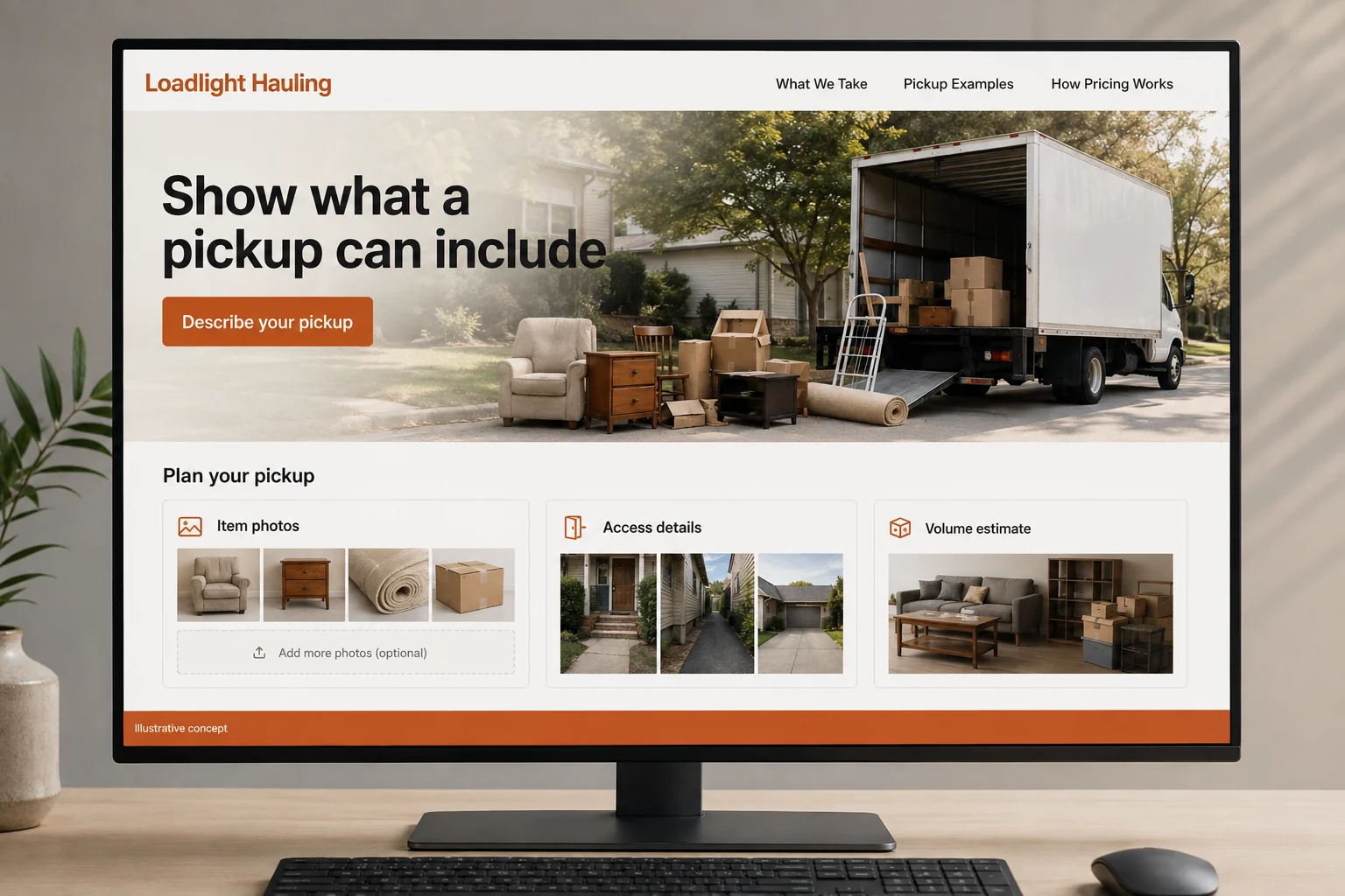 Junk Removal website concept for Loadlight Hauling: Show what a pickup can include