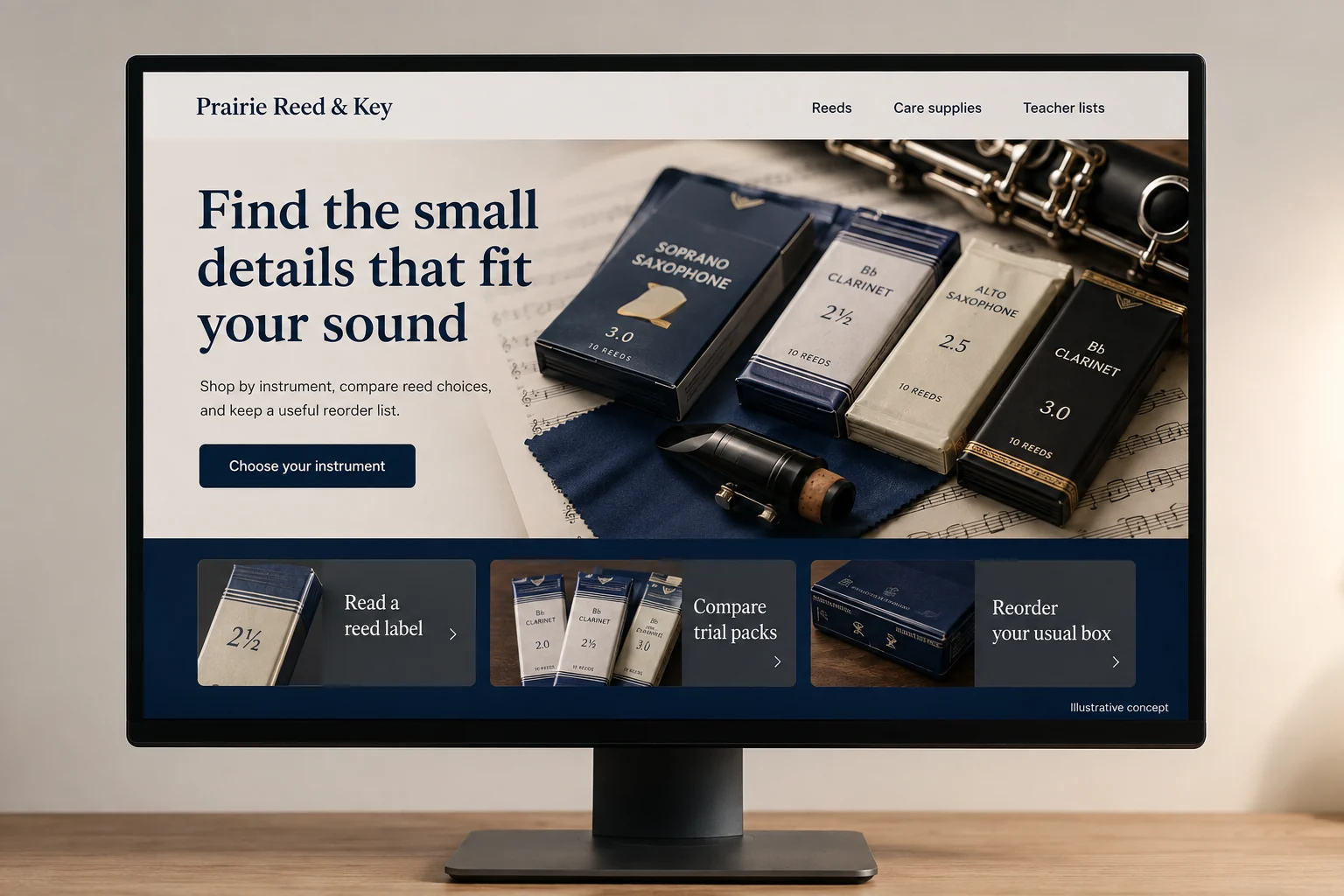 Kansas website concept for Prairie Reed & Key: Find the small details that fit your sound