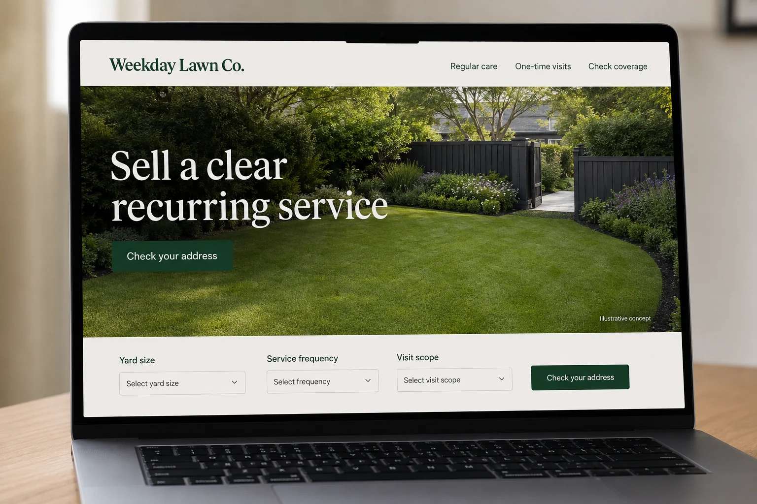 Lawn Care website concept for Weekday Lawn Co.: Sell a clear recurring service