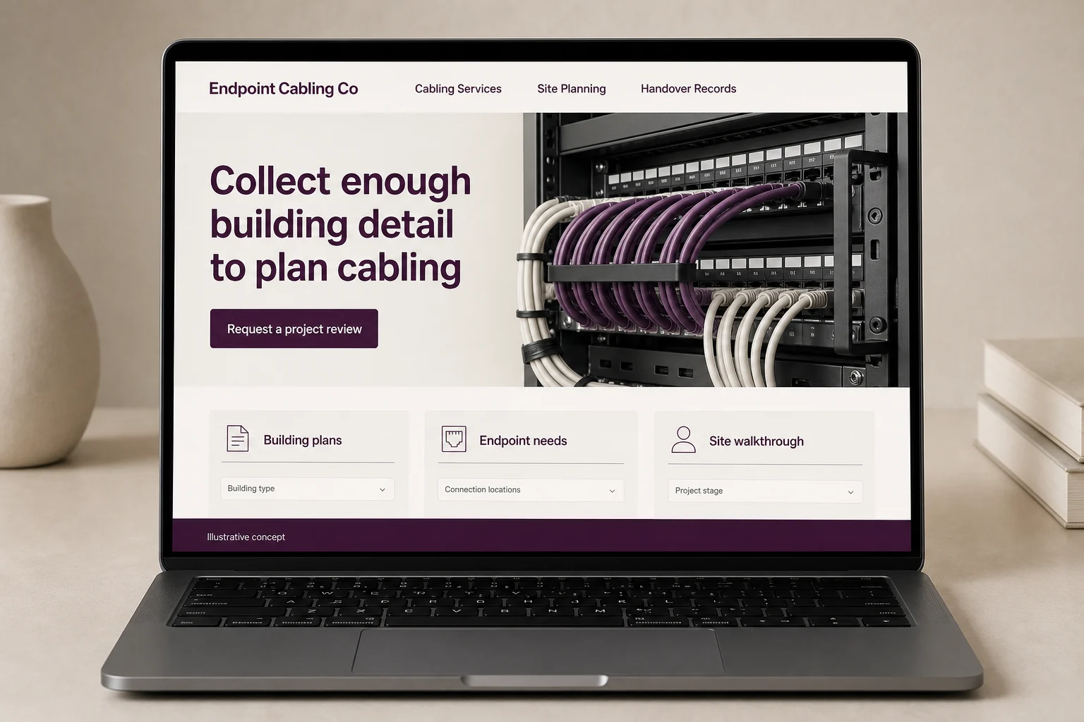 Low Voltage Contractors website concept for Endpoint Cabling Co: Collect enough building detail to plan cabling