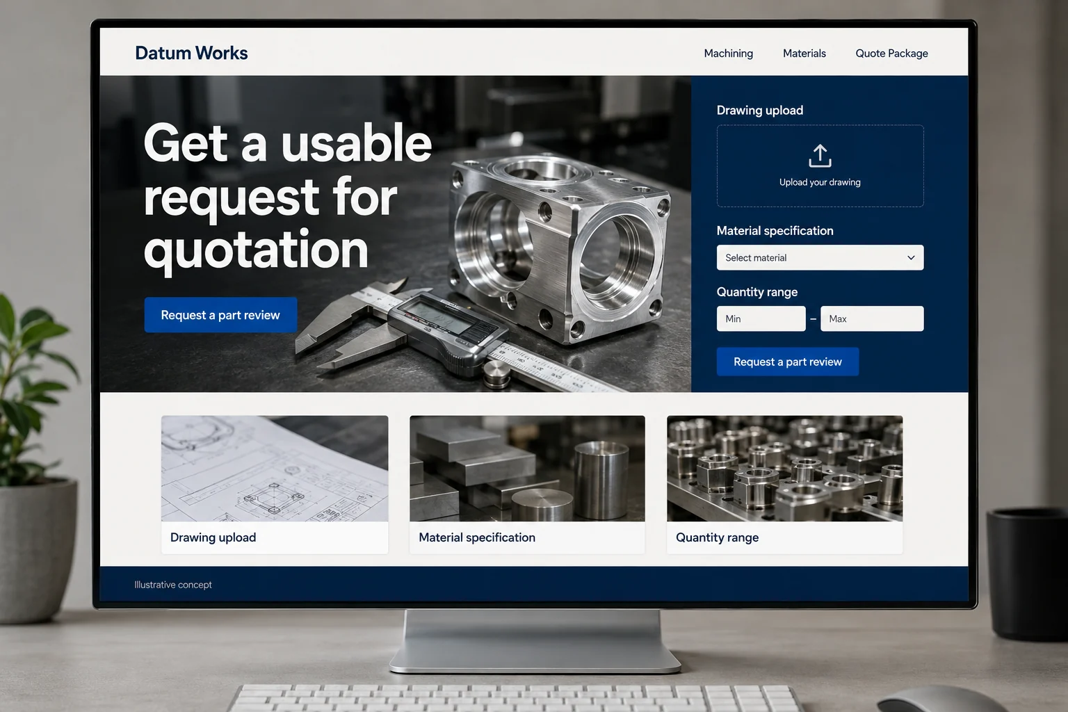 Machine Shops website concept for Datum Works: Get a usable request for quotation