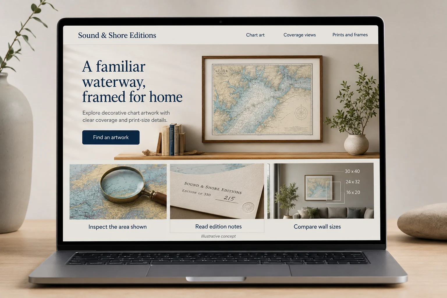 Maryland website concept for Sound & Shore Editions: A familiar waterway, framed for home