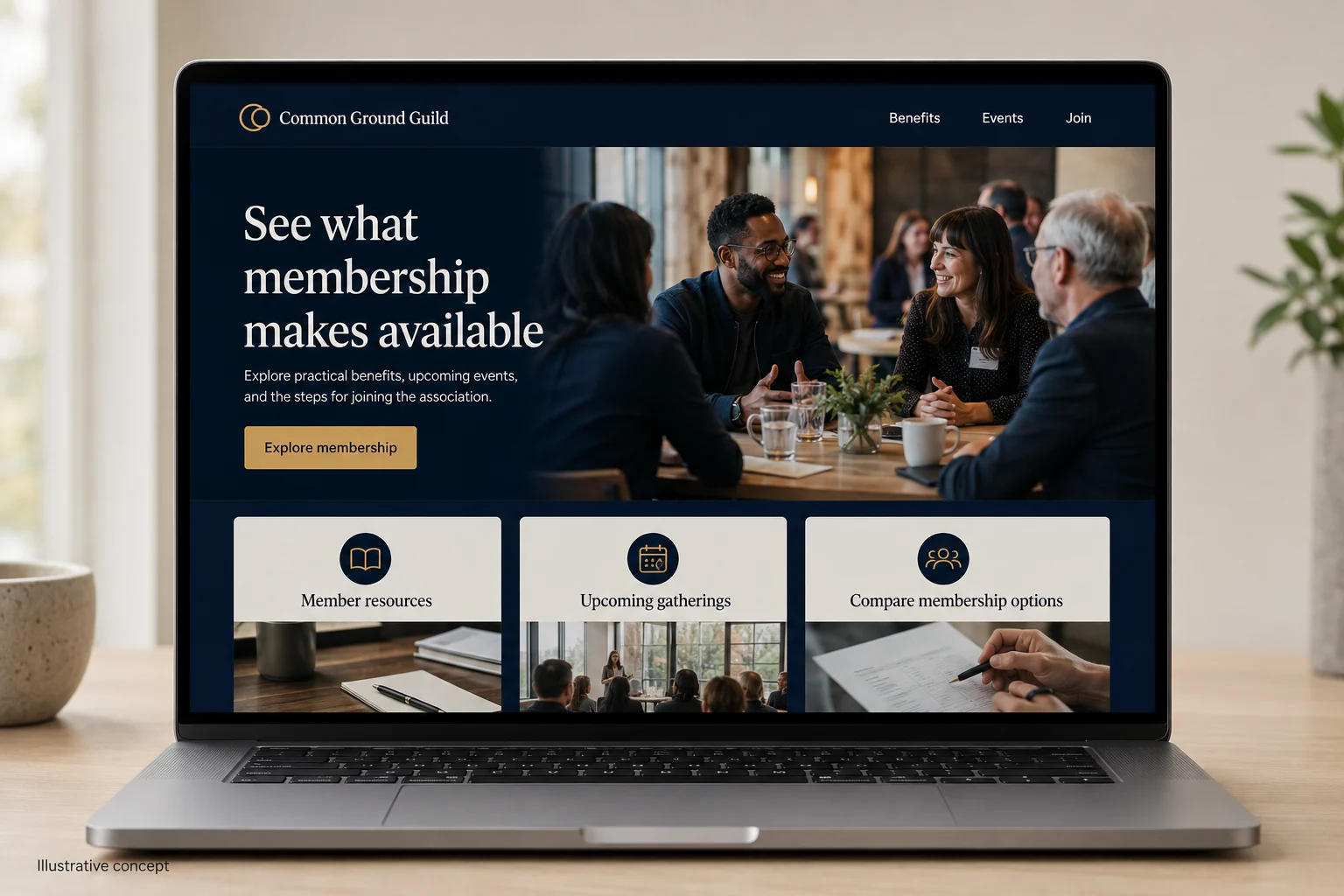 Membership Associations website concept for Common Ground Guild: See what membership makes available