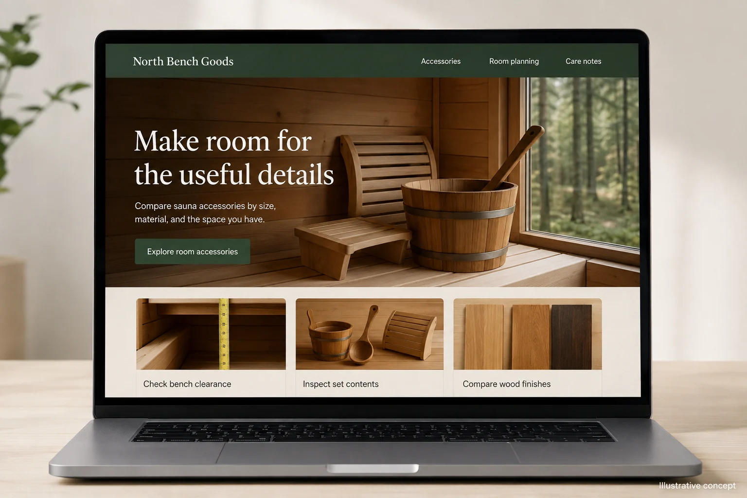 Minnesota website concept for North Bench Goods: Make room for the useful details