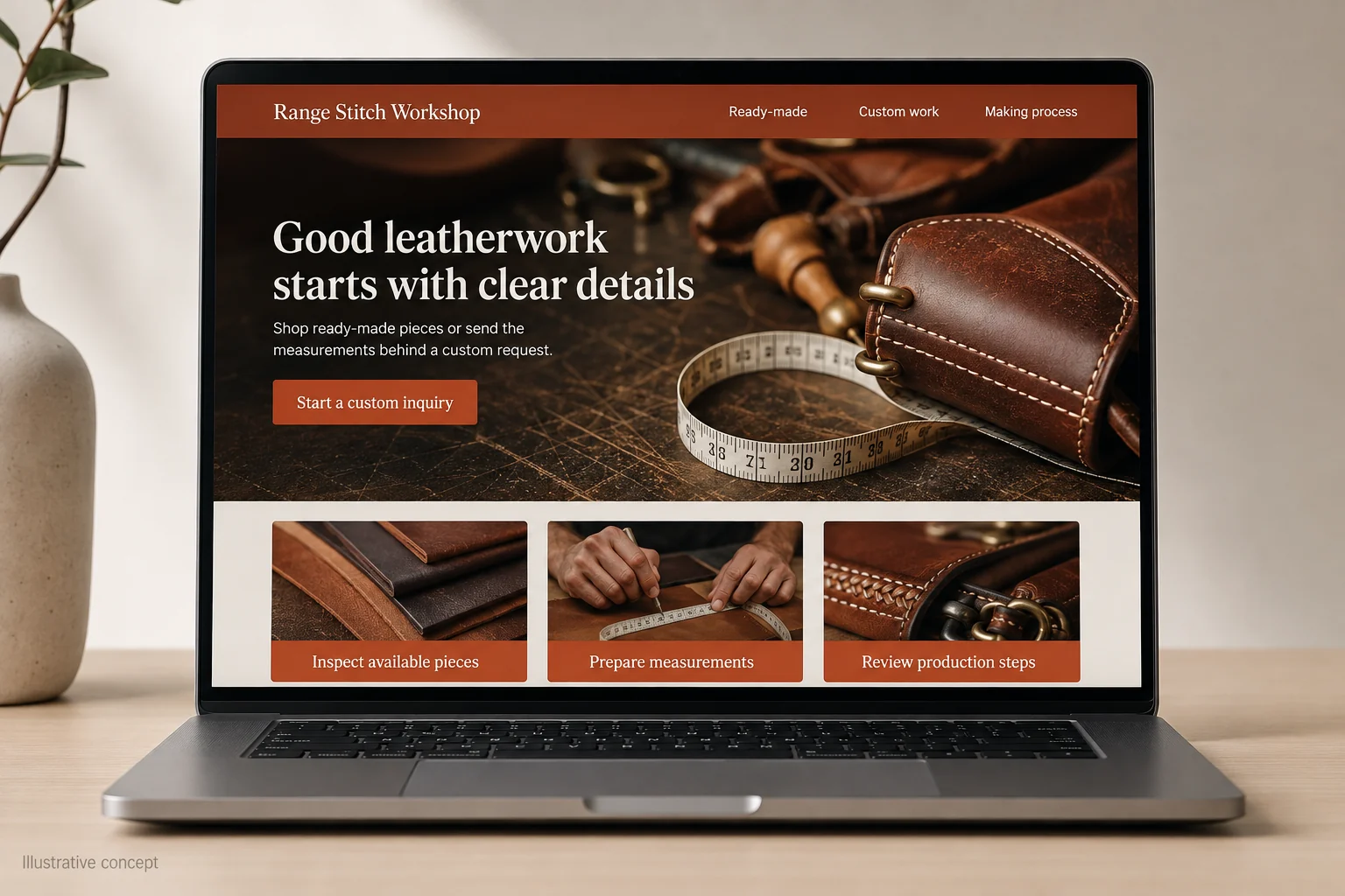 Montana website concept for Range Stitch Workshop: Good leatherwork starts with clear details
