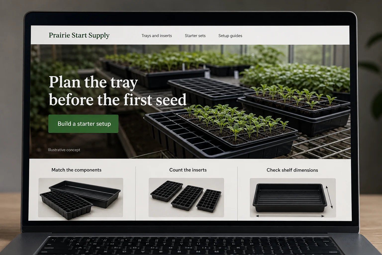Nebraska website concept for Prairie Start Supply: Plan the tray before the first seed