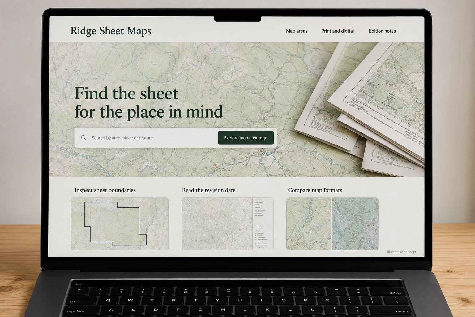 New Hampshire website concept for Ridge Sheet Maps: Find the sheet for the place in mind