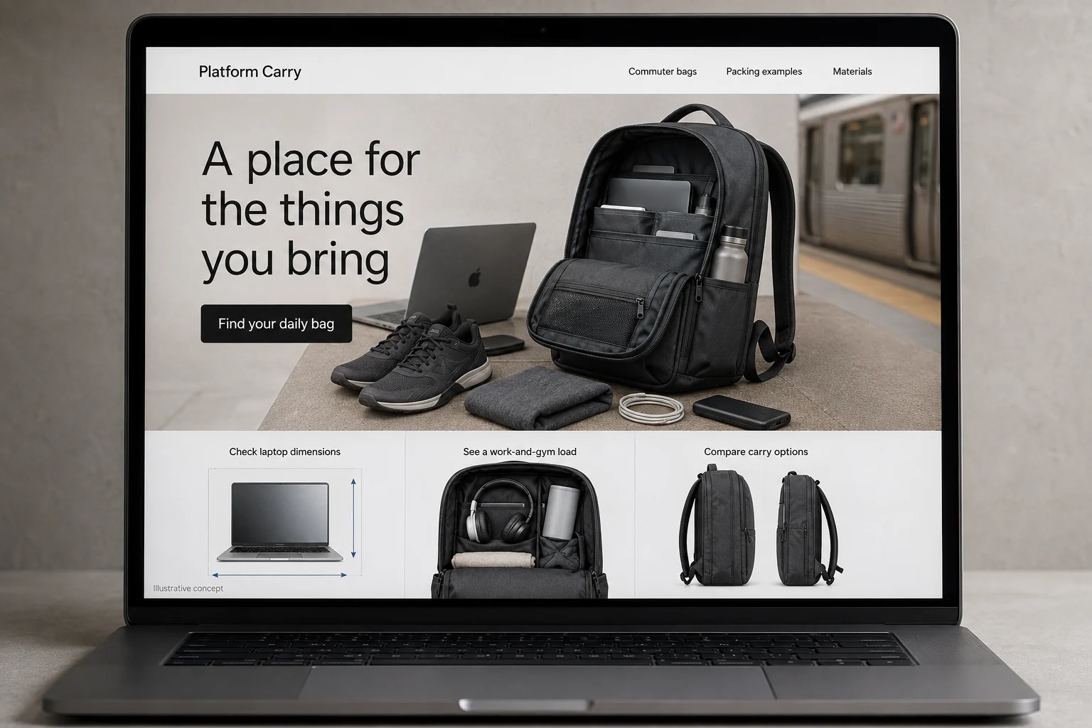 New Jersey website concept for Platform Carry: A place for the things you bring