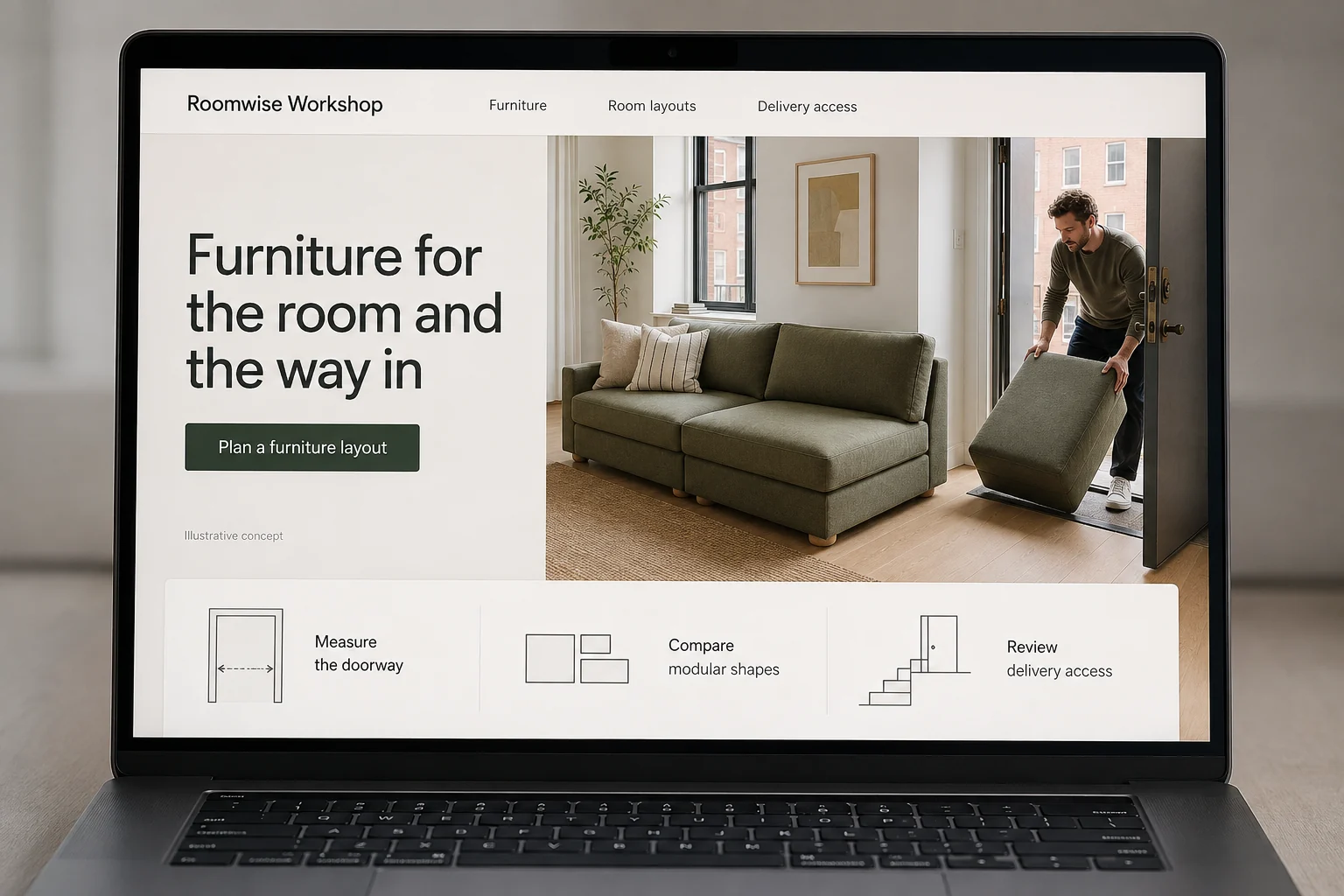 New York website concept for Roomwise Workshop: Furniture for the room and the way in