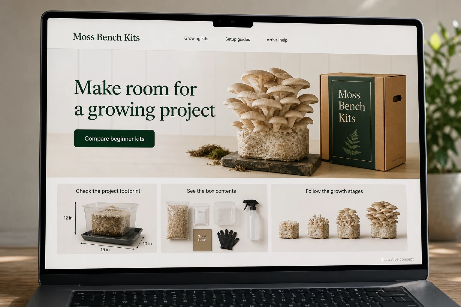 Oregon website concept for Moss Bench Kits: Make room for a growing project