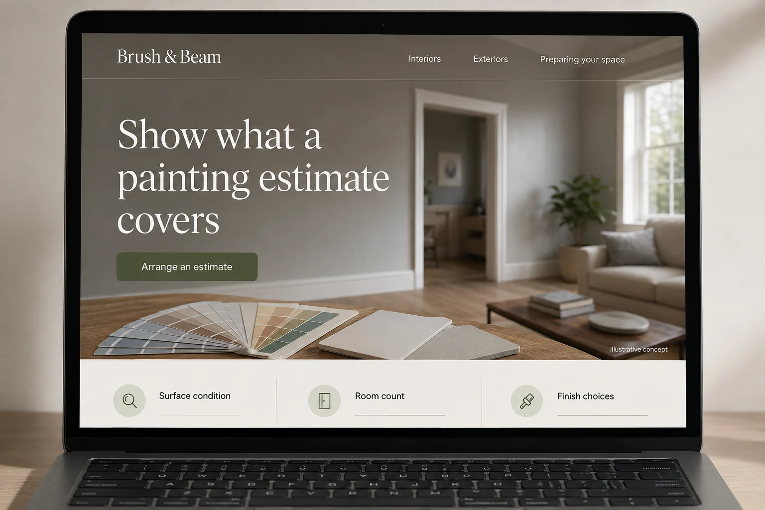 Painting Contractors website concept for Brush & Beam: Show what a painting estimate covers