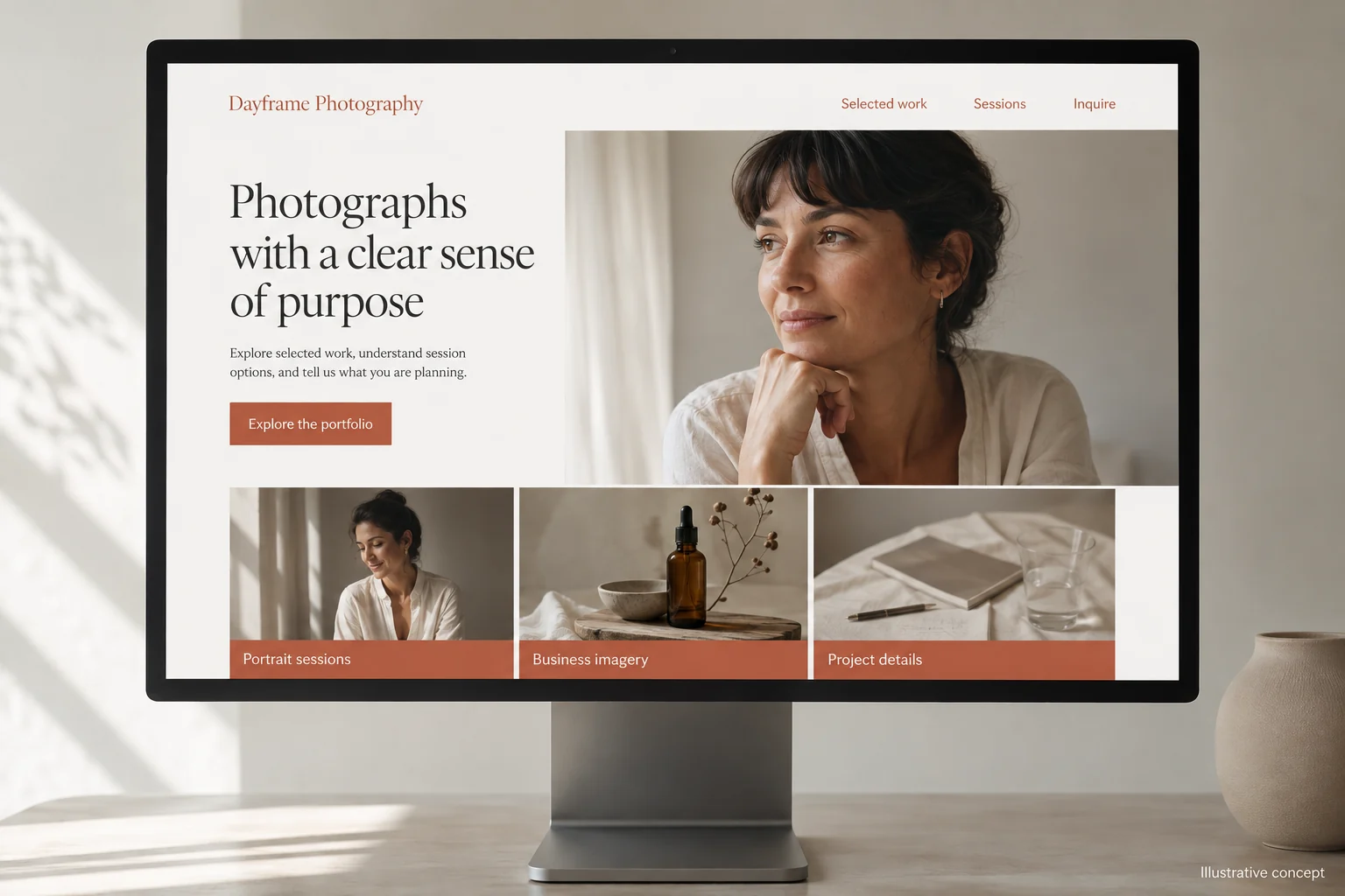 Photographers website concept for Dayframe Photography: Photographs with a clear sense of purpose