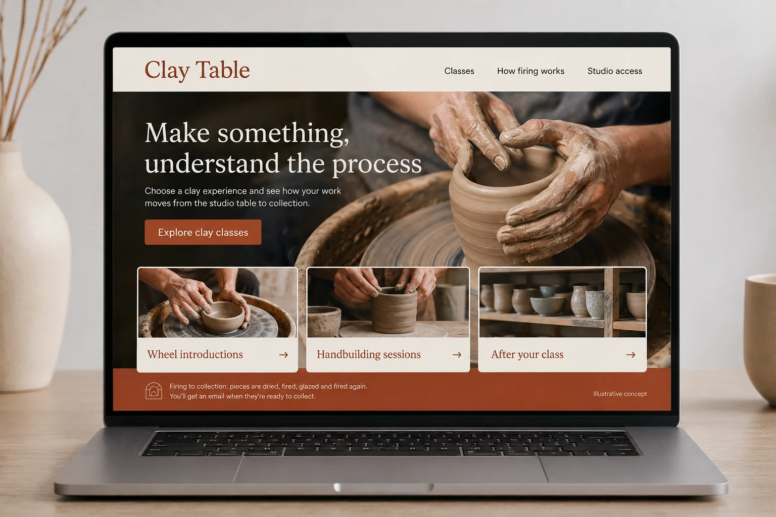 Pottery Studios website concept for Clay Table: Make something, understand the process