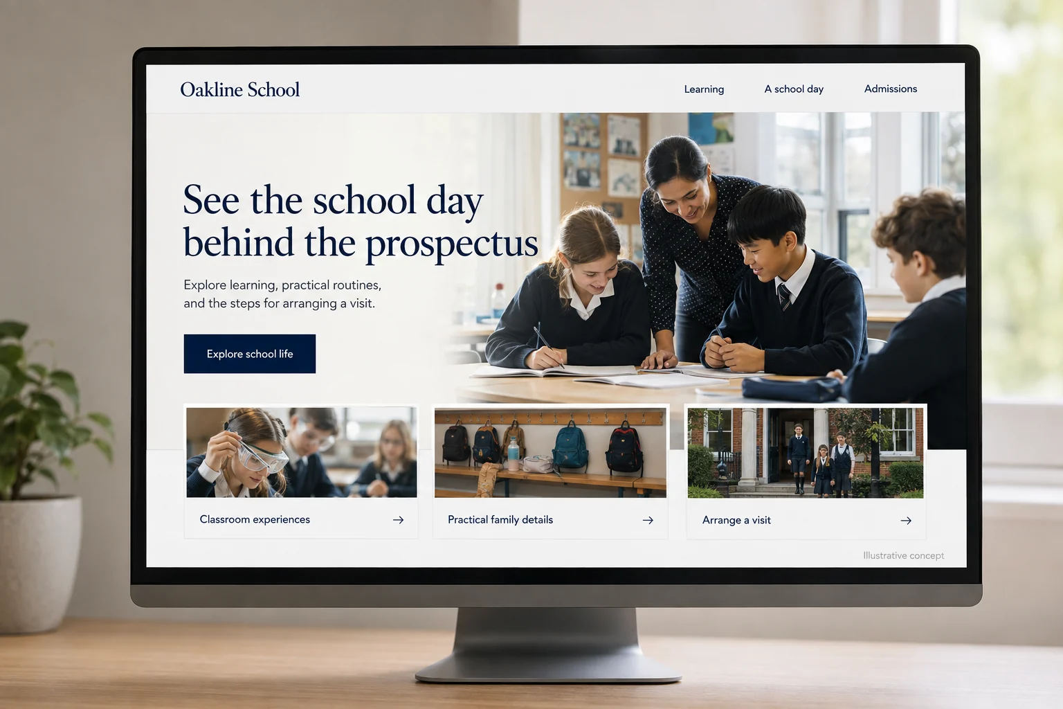Private Schools website concept for Oakline School: See the school day behind the prospectus