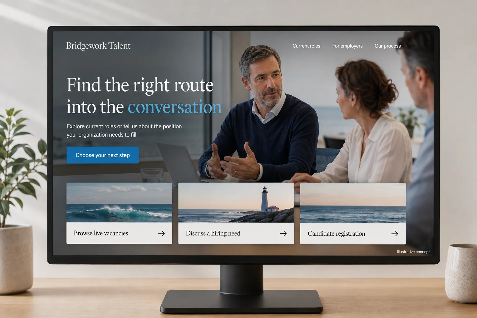 Recruiting Agencies website concept for Bridgework Talent: Find the right route into the conversation