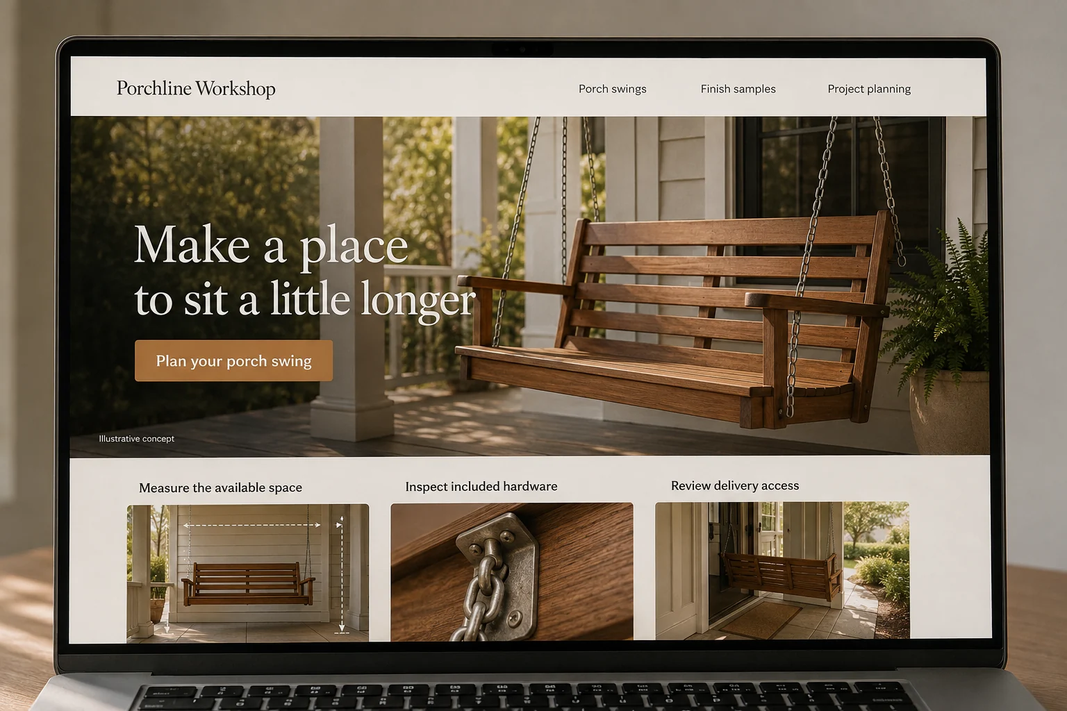 South Carolina website concept for Porchline Workshop: Make a place to sit a little longer